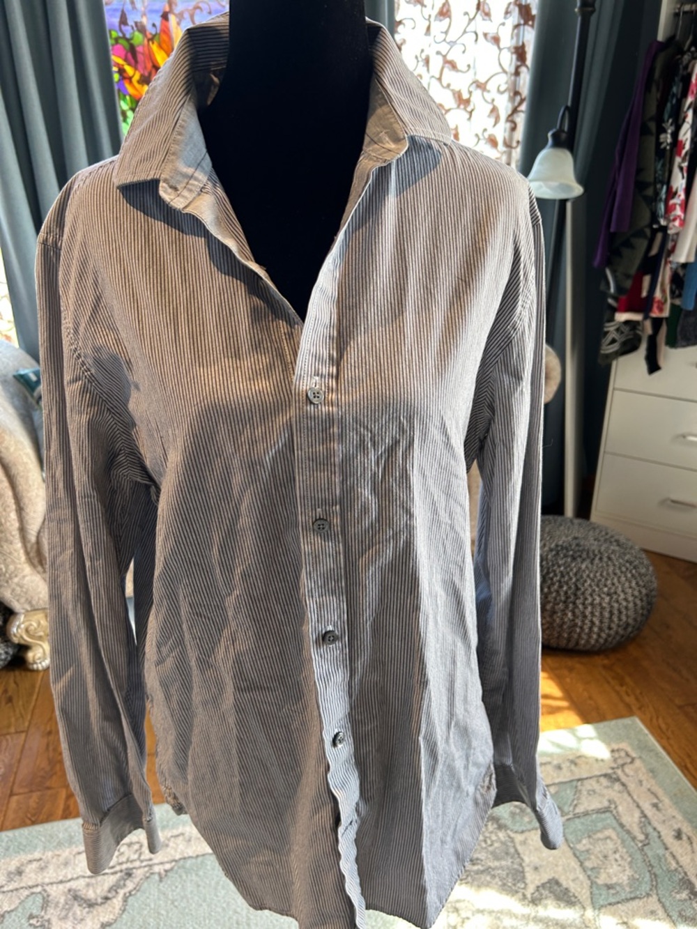 American Eagle Outfitters Men's Pinstripe Button-Down Shirt - Navy/White